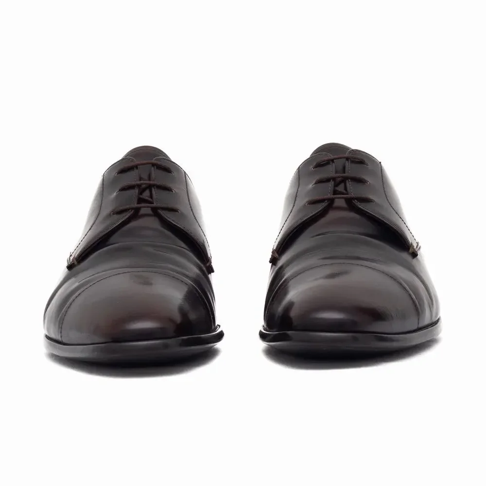 Prada Men's Brushed Leather Cap Toe Laced Up Oxford Dress Shoes Brown UK9 US10